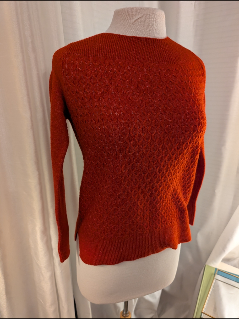 LOFT Rust Orange Textured Crewneck Sweater